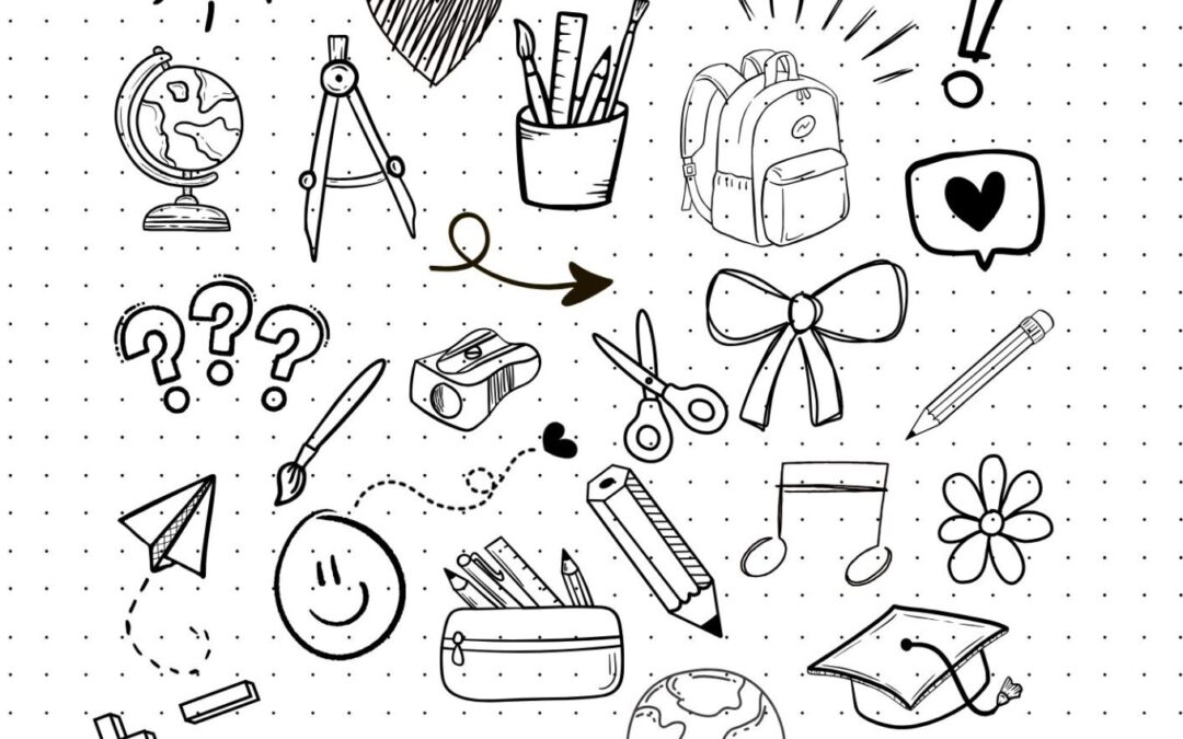 Kritzelbild Scribble Schule:  Doodle Malvorlage zum Ausmalen & Ausdrucken