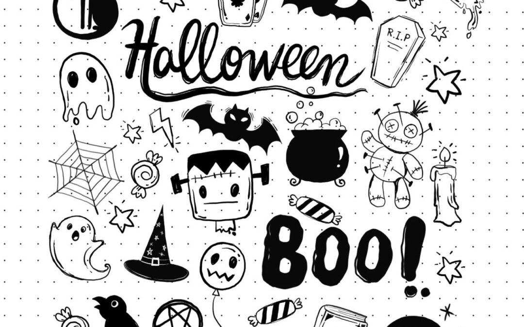 Halloween-Scribbles Kritzelbild: Doodle Ausmalbild zum Ausdrucken – Kostenlos!
