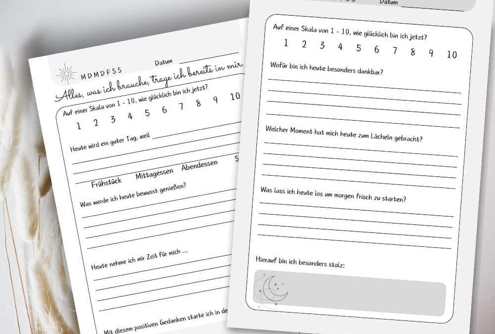 Tagebuch Vorlage für mehr Dankbarkeit im Alltag