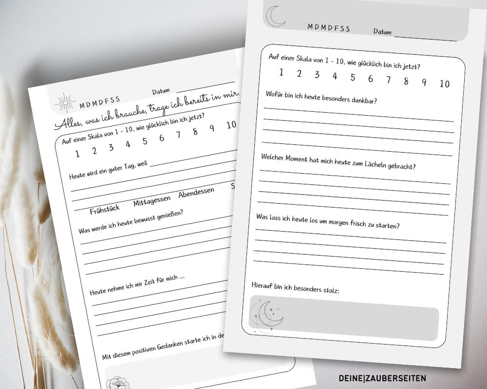 Dankbarkeitstagebuch Vorlage: 10 Fragen für Morgens & Abends
